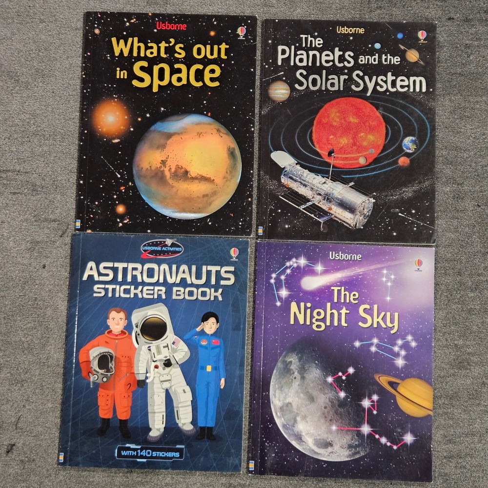 Usborne Space Books Lot 4 Astronauts Sticker Book Planets Night Sky Solar System